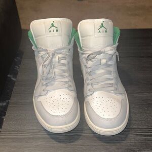 Jordan 1 MID  White with Green Accents Men’s High-Top Sneakers
